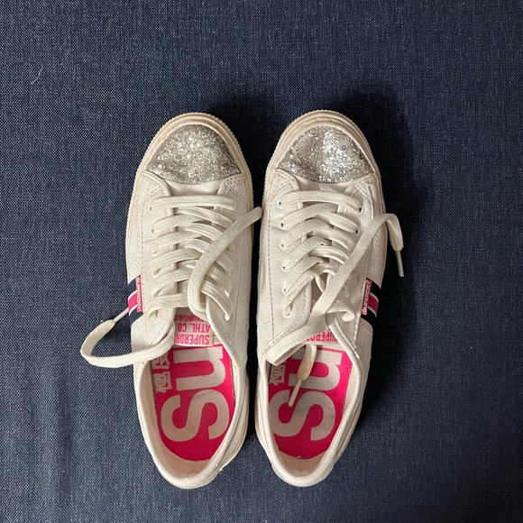 Superdry Shoes - Superdry white sneakers with glitter panel